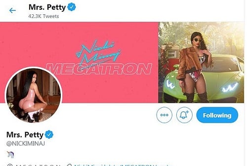 Nicki Minaj changes her Twitter name to Mrs. Petty